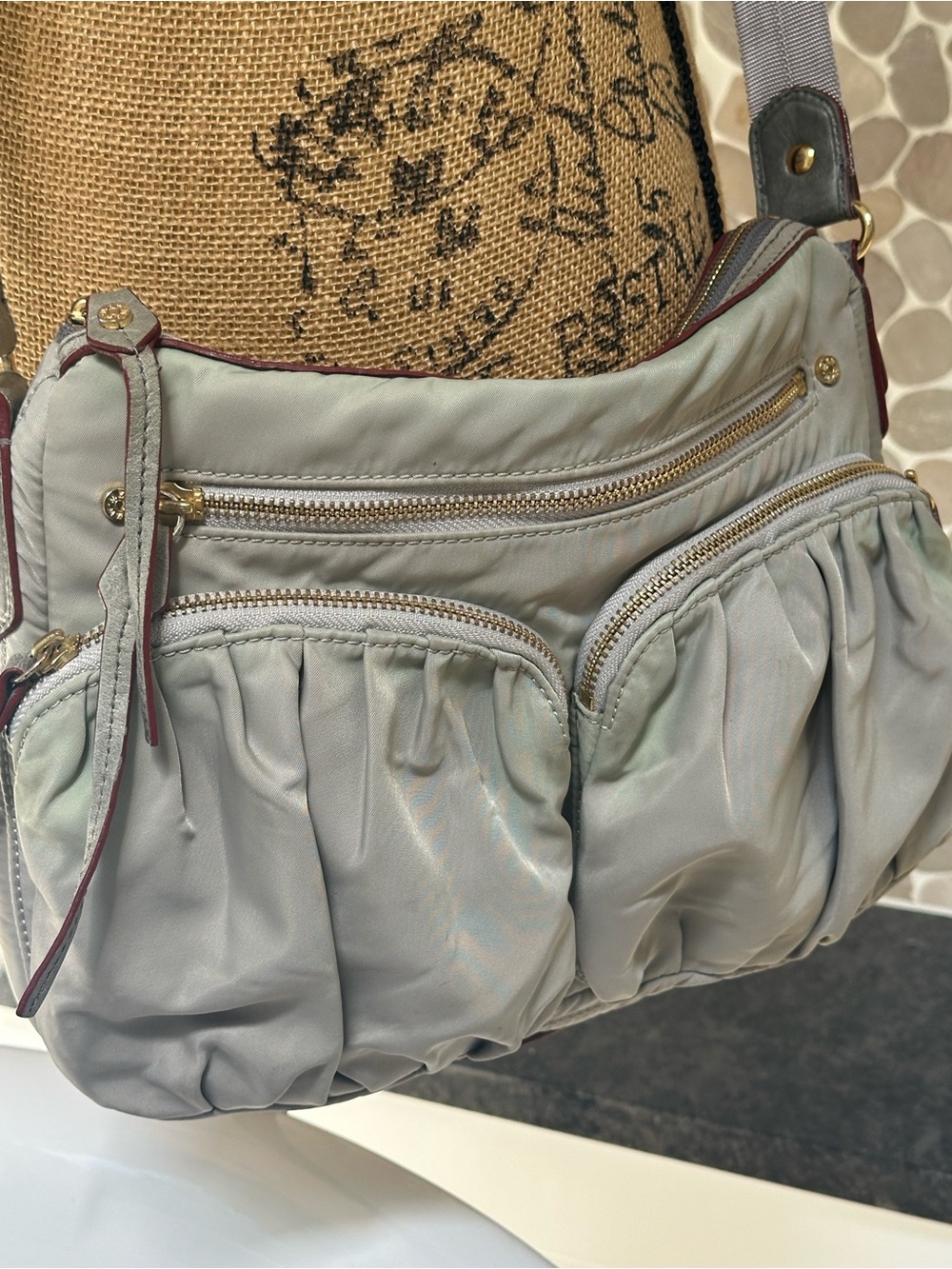 MZ Wallace Light Gray Paige Crossbody with Front Pockets